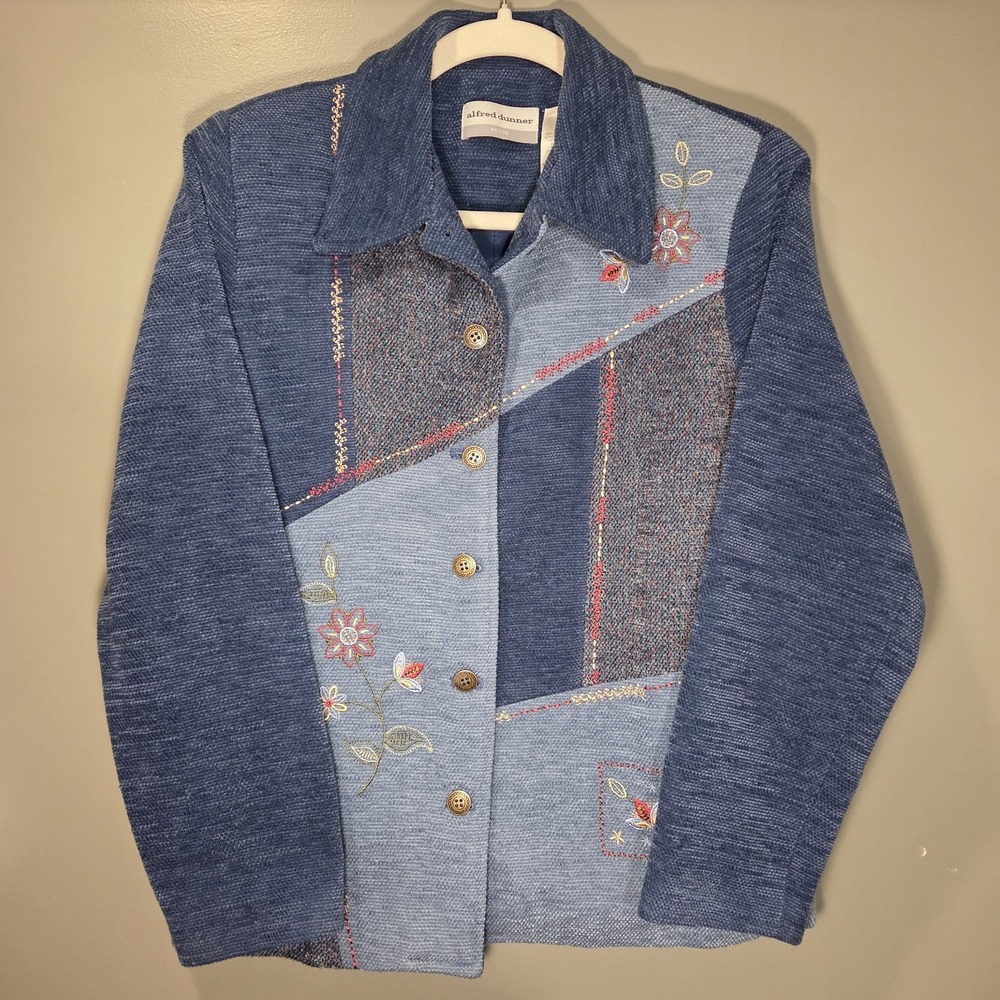 Alfred Dunner Patchwork Embroidered‎ Button Up Jacket, Women's Size 12 Petite